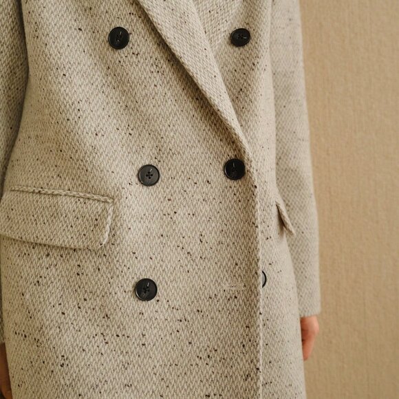 Grey Elegant Women's Peak Collar Flap Detail Longline Pea Overcoat - Picture 6 of 7